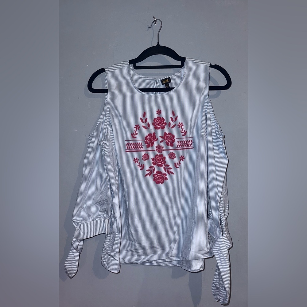 Lee Striped Top with Red Floral Embroidery